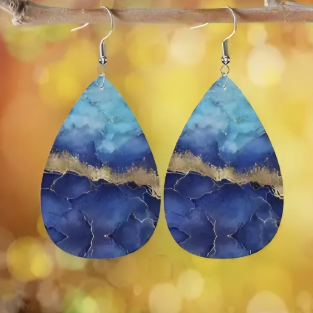 Large Blue Teardrop Earrings